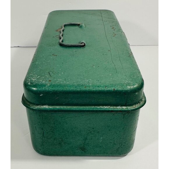 Vintage Green Metal Lockable Storage Tool Lunch Tackle Box Handle Industrial Rus - Picture 7 of 10